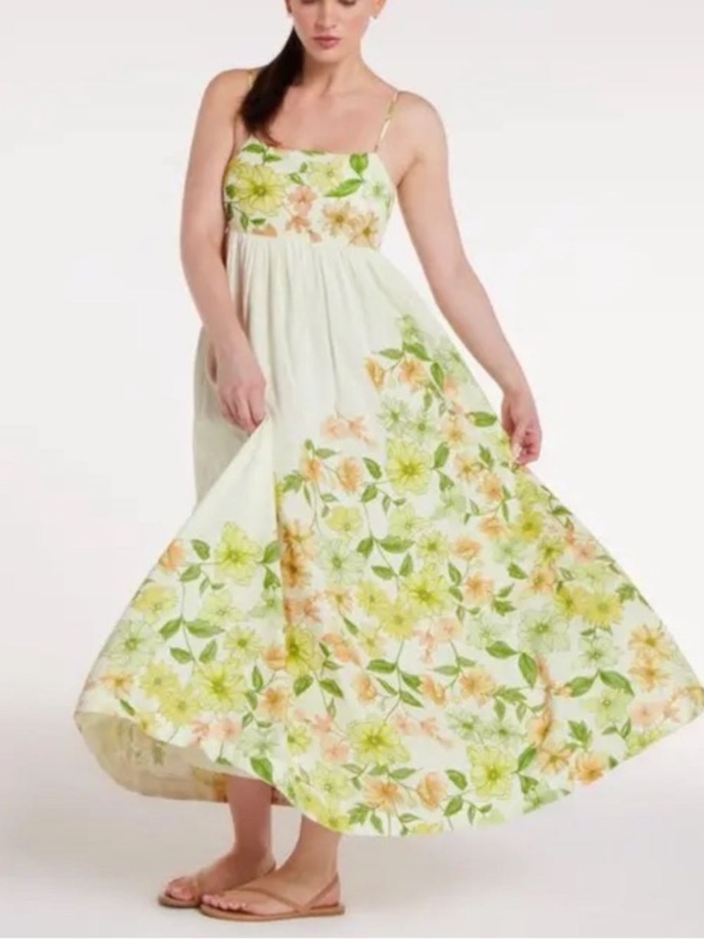 Hermoza Green & Peach Floral Maxi Dress